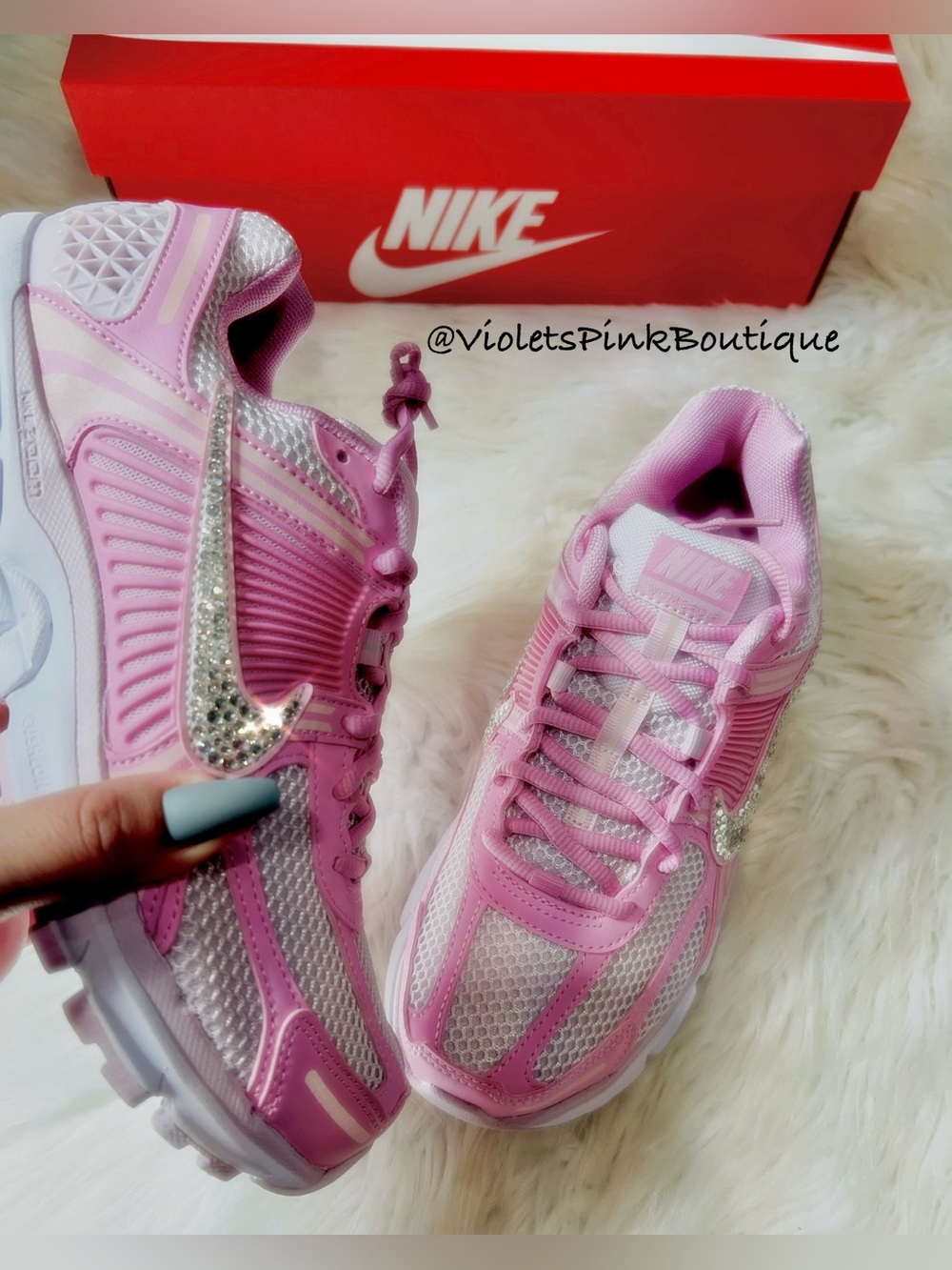 Swarovski Custom Pink Nike Zoom Vomero 5 Women's Custom Nike Sneakers